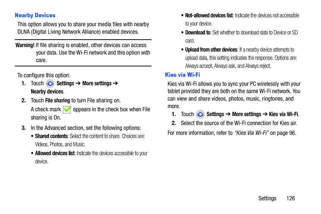 Samsung GT-P5210GNYXAR user manual Nearby Devices, To configure this option, Touch Settings More settings Nearby devices 