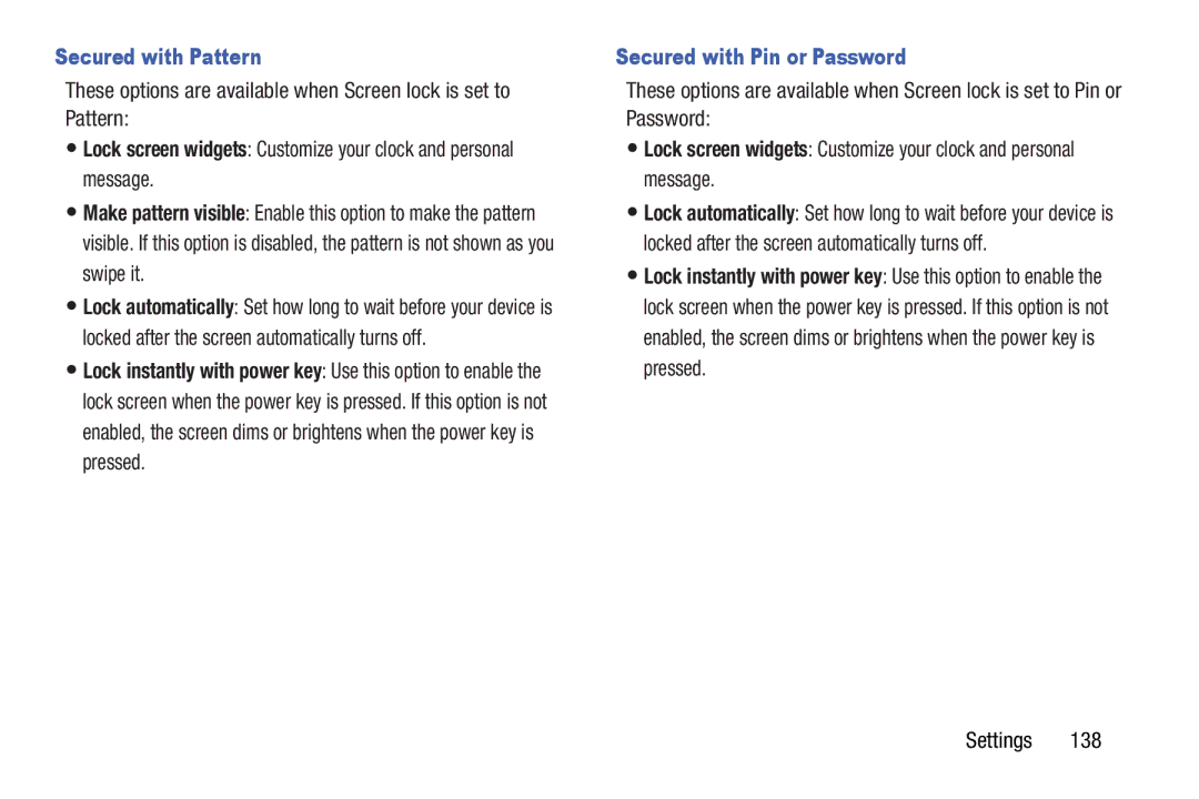 Samsung GT-P5210GNYXAR user manual Secured with Pattern, Secured with Pin or Password 