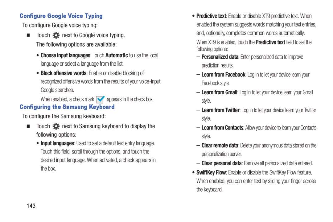 Samsung GT-P5210GNYXAR user manual Configure Google Voice Typing, To configure Google voice typing, 143 