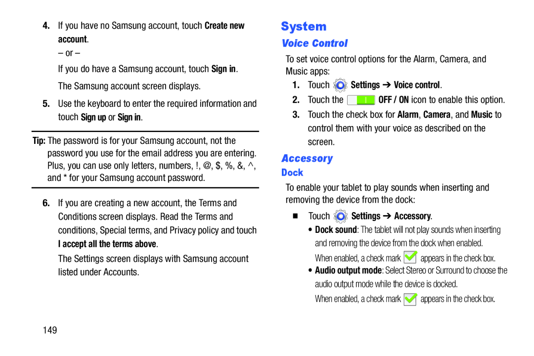 Samsung GT-P5210GNYXAR user manual System, Voice Control, Accessory, Dock 