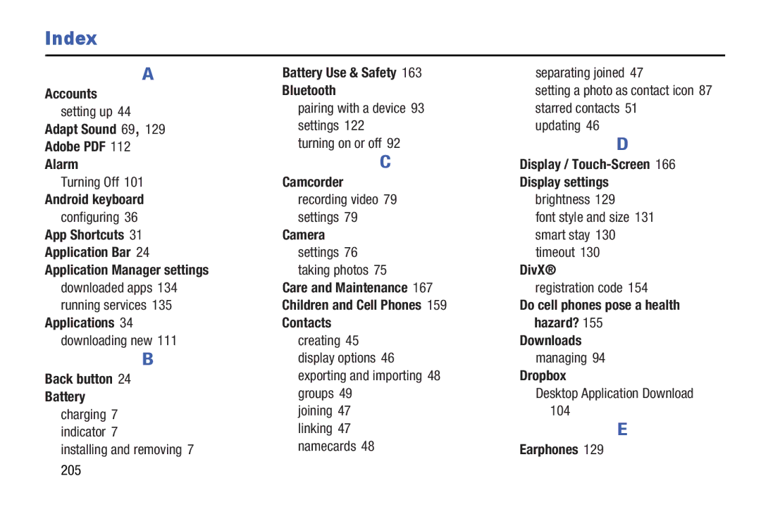 Samsung GT-P5210GNYXAR user manual Index 