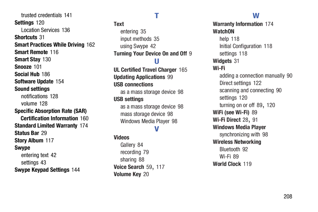 Samsung GT-P5210GNYXAR Sound settings, Swype Keypad Settings, Turning Your Device On and Off, USB connections, World Clock 