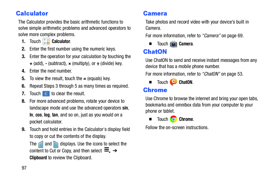 Samsung GT-P5210GNYXAR user manual Chrome, Touch Calculator 