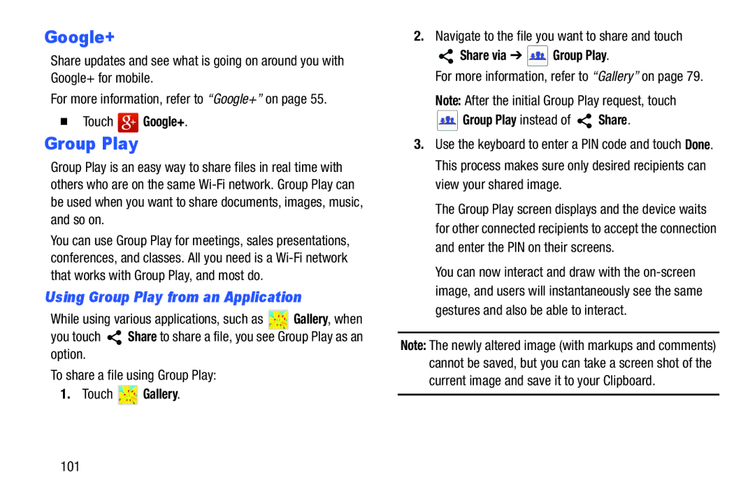 Samsung GT-P5210GNYXAR user manual Using Group Play from an Application,  Touch Google+, Share via Group Play 