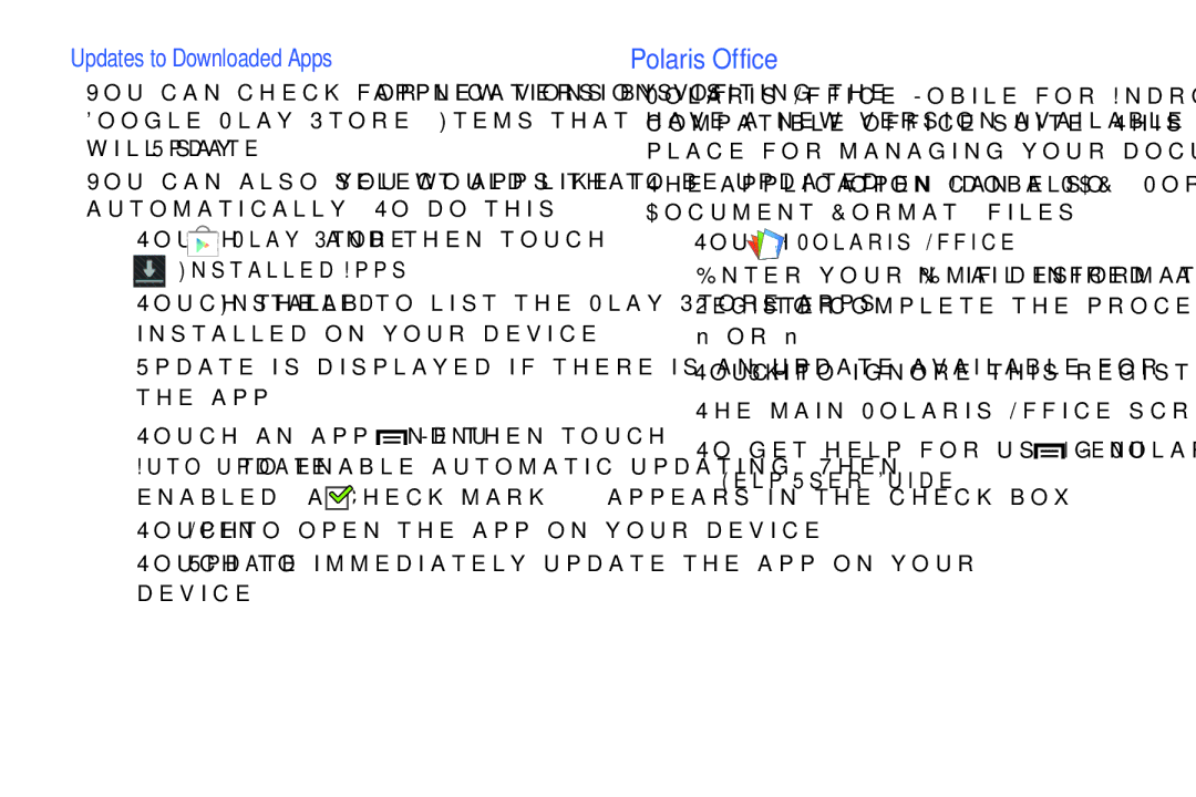 Samsung GT-P5210GNYXAR user manual Updates to Downloaded Apps, Installed Apps, Touch Polaris Office, Help User Guide 