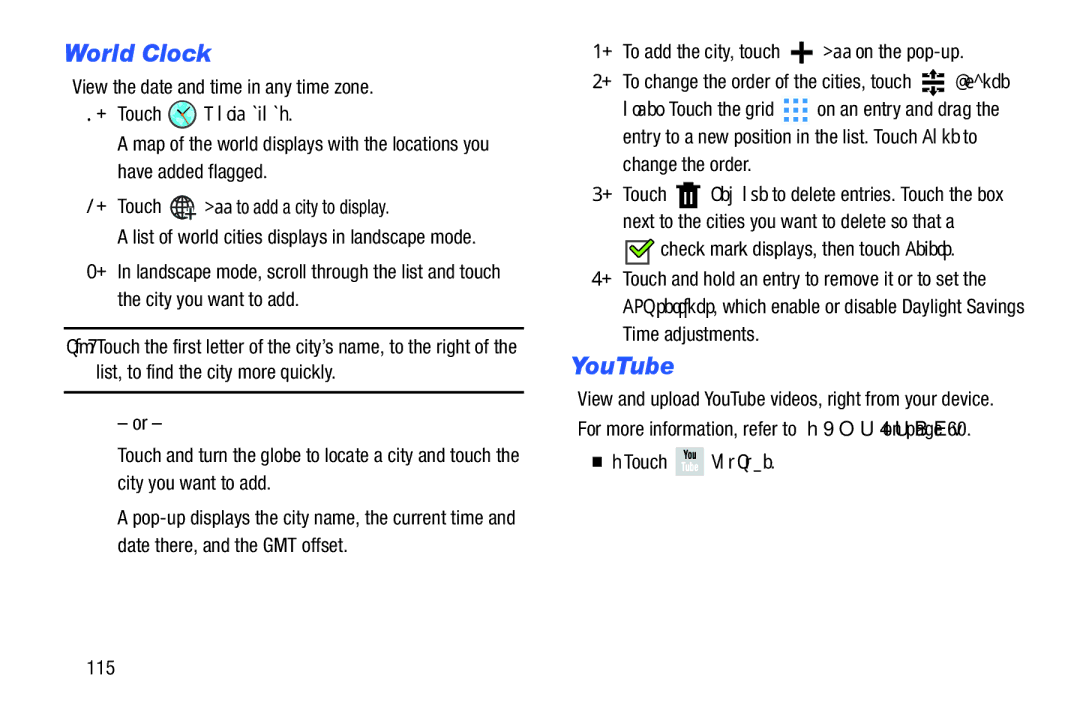 Samsung GT-P5210GNYXAR user manual World Clock, View the date and time in any time zone, Touch World clock,  Touch YouTube 