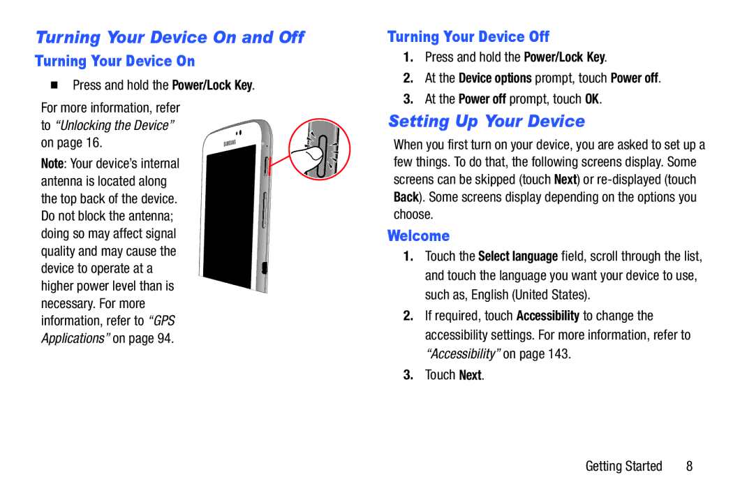 Samsung GT-P5210GNYXAR user manual Turning Your Device On and Off, Setting Up Your Device, Turning Your Device Off, Welcome 