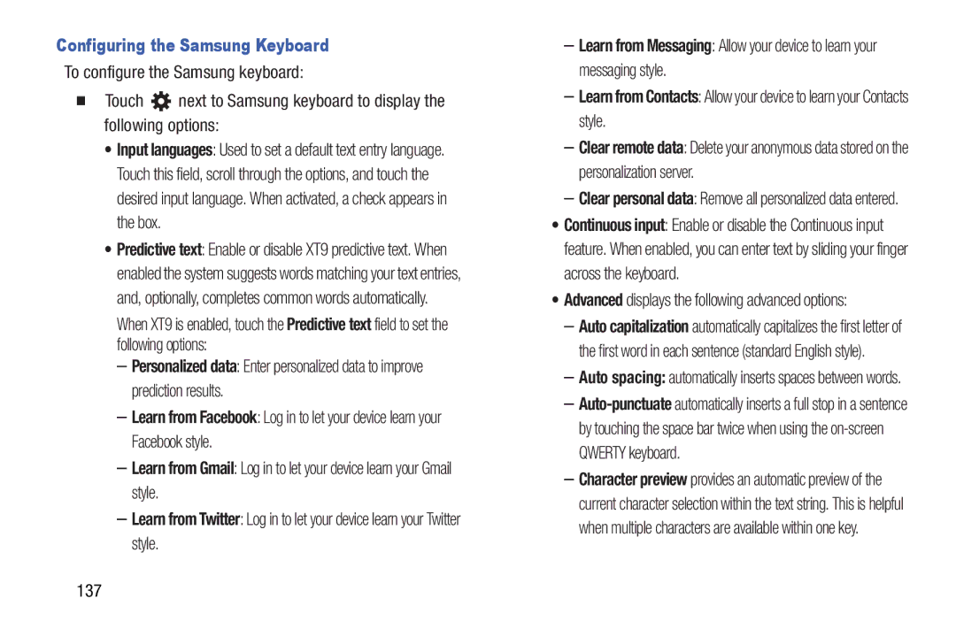 Samsung GT-P5210GNYXAR user manual 137, Advanced displays the following advanced options 