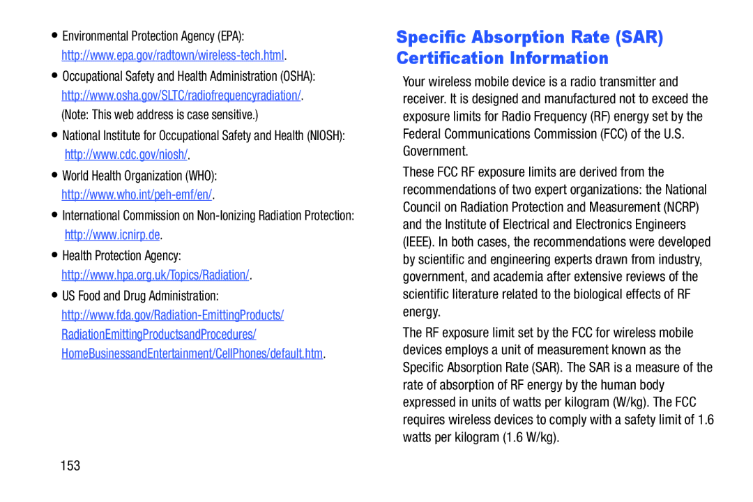 Samsung GT-P5210GNYXAR user manual Specific Absorption Rate SAR Certification Information, 153 