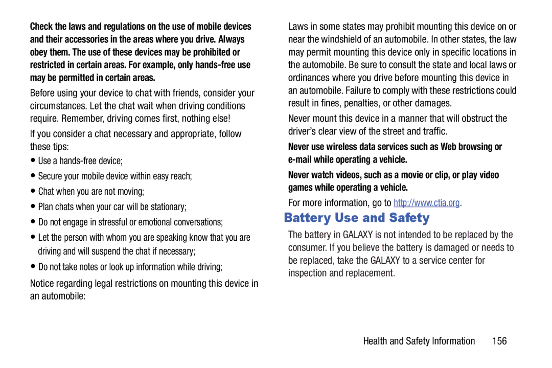 Samsung GT-P5210GNYXAR user manual Battery Use and Safety, 156 