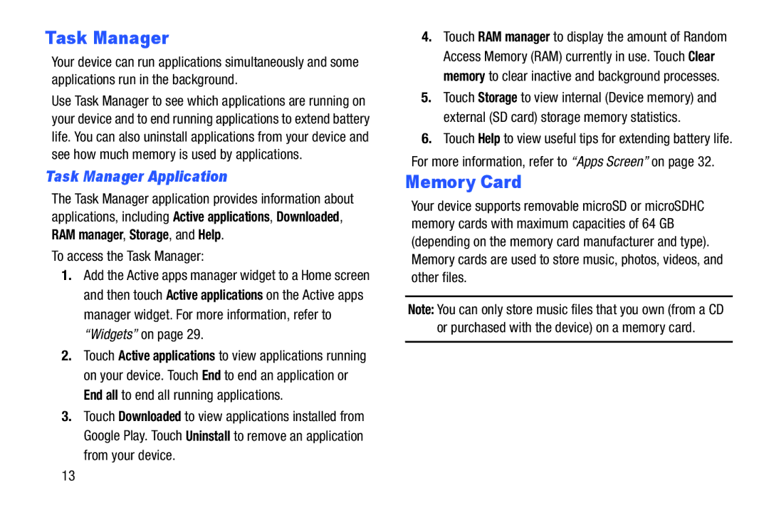 Samsung GT-P5210GNYXAR user manual Memory Card, Task Manager Application, To access the Task Manager 