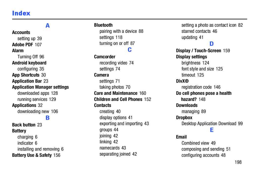 Samsung GT-P5210GNYXAR user manual Index 