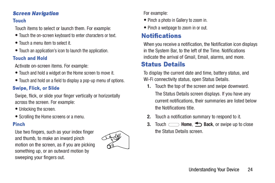 Samsung GT-P5210GNYXAR user manual Notifications, Status Details, Screen Navigation 