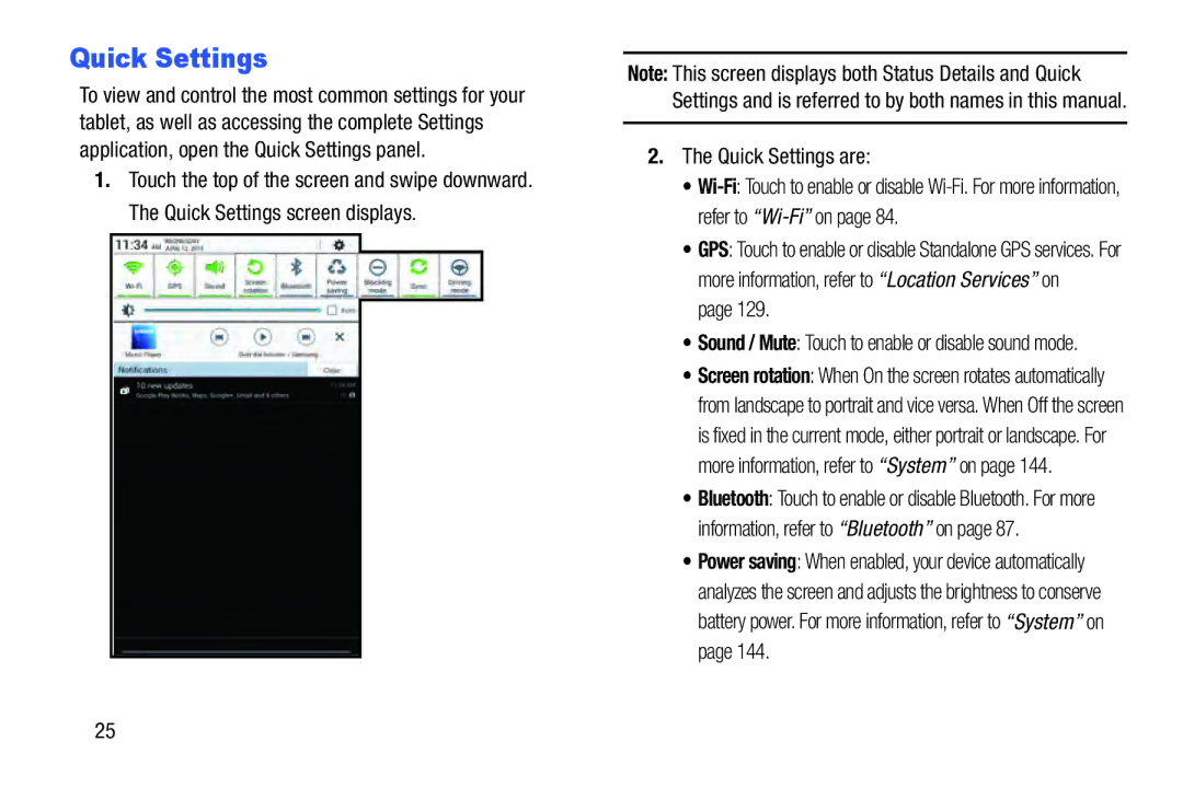 Samsung GT-P5210GNYXAR user manual Quick Settings are 