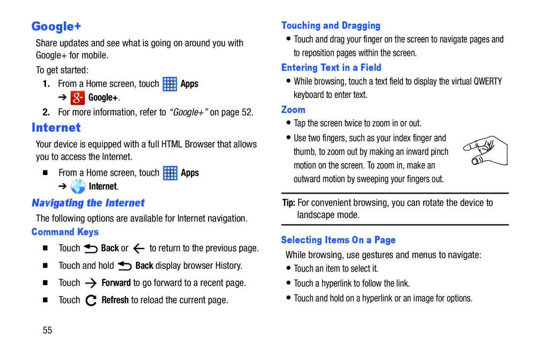 Samsung GT-P5210GNYXAR user manual Navigating the Internet 