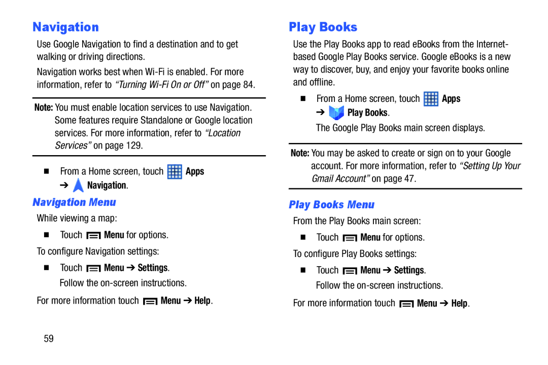 Samsung GT-P5210GNYXAR user manual Navigation Menu, Play Books Menu 