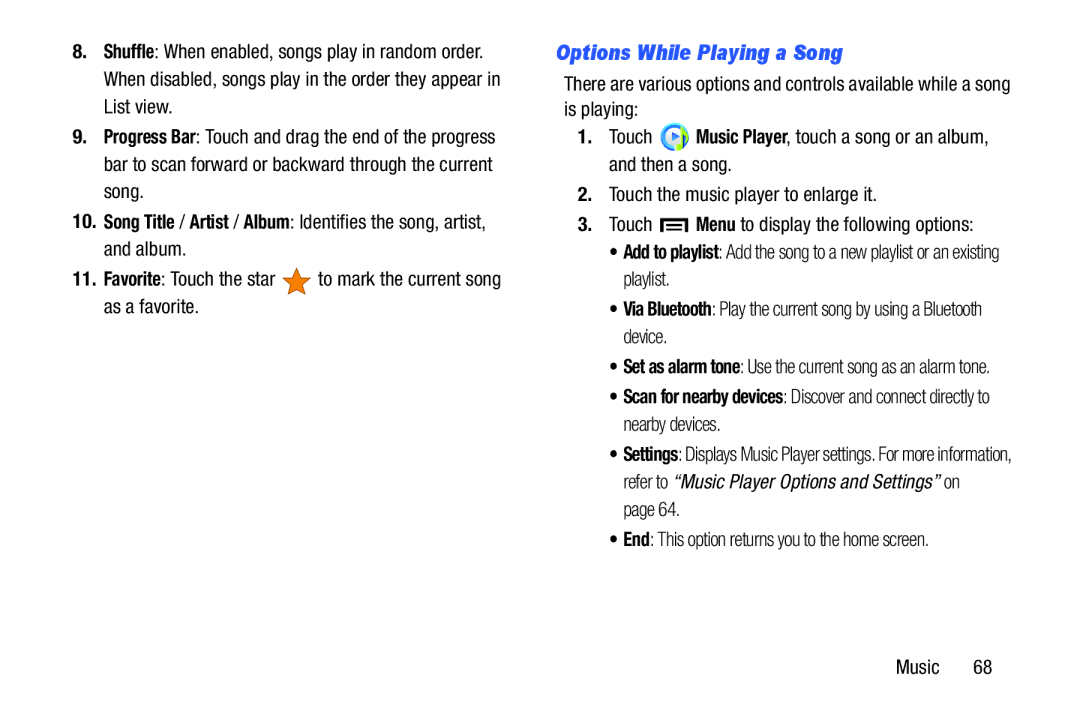 Samsung GT-P5210GNYXAR user manual Options While Playing a Song, End This option returns you to the home screen Music 