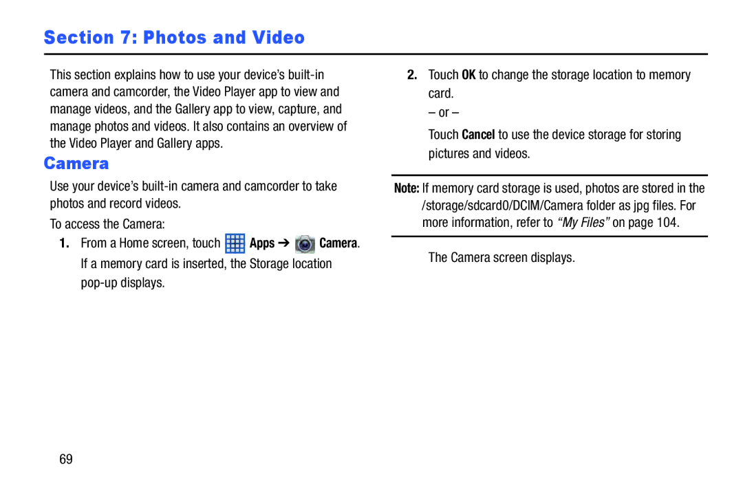 Samsung GT-P5210GNYXAR user manual Photos and Video, Camera 