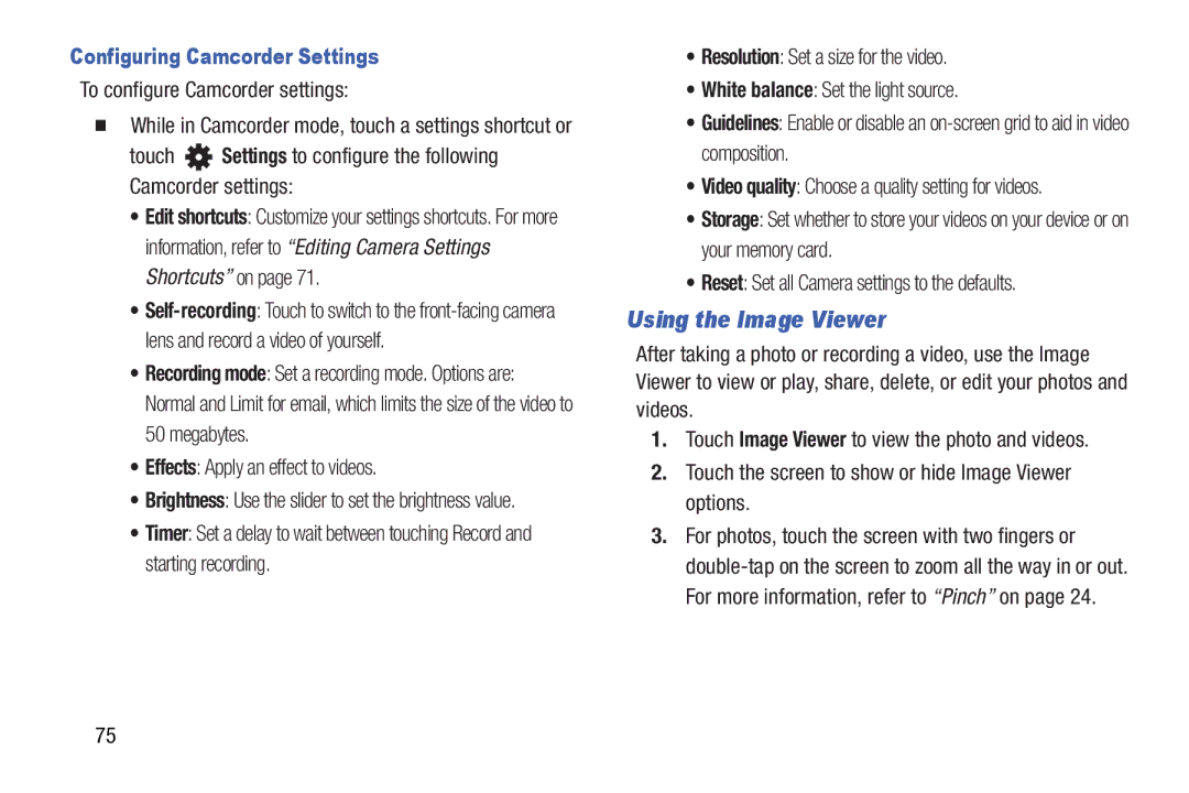 Samsung GT-P5210GNYXAR user manual Using the Image Viewer, Configuring Camcorder Settings, To configure Camcorder settings 