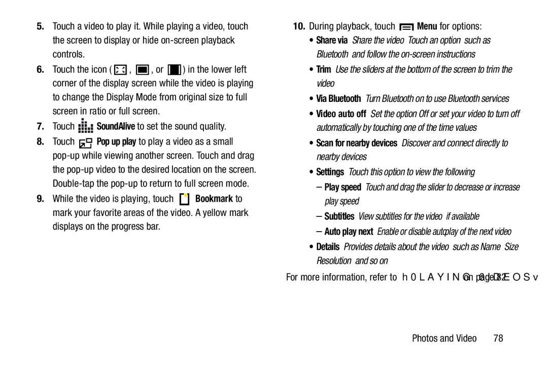 Samsung GT-P5210GNYXAR user manual During playback, touch Menu for options 