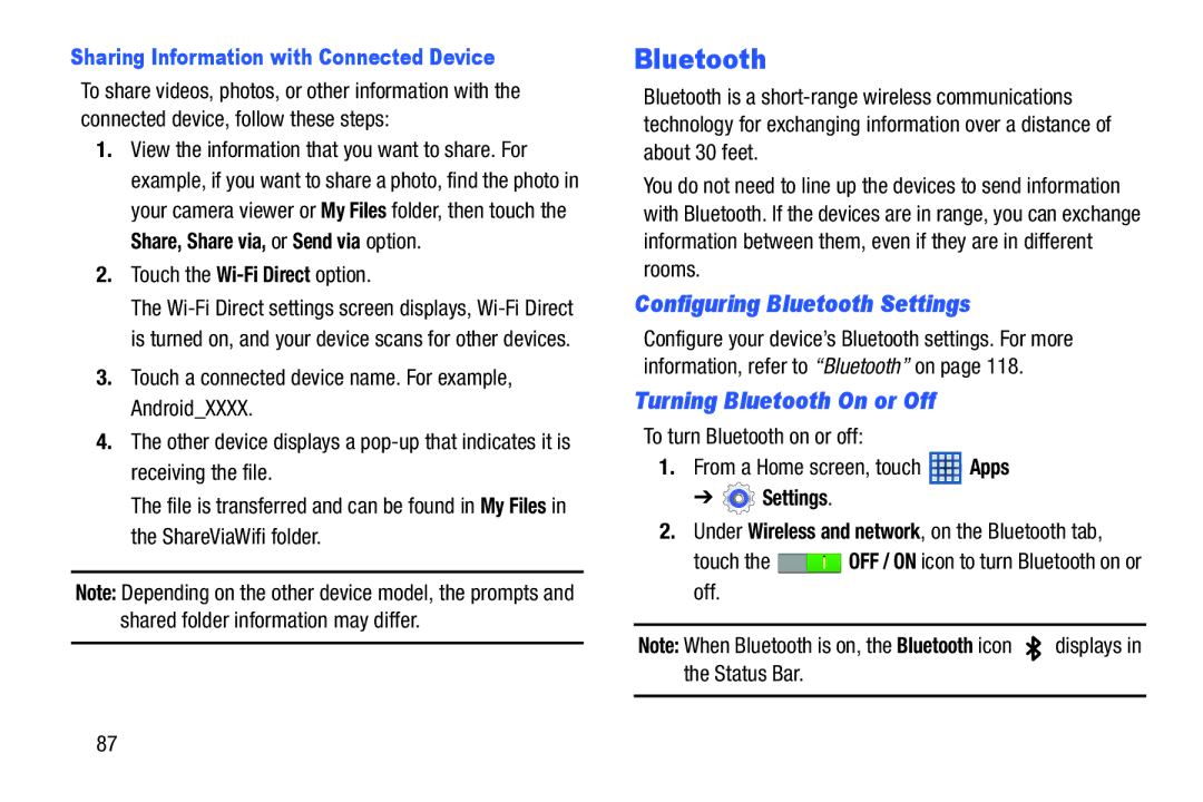 Samsung GT-P5210GNYXAR user manual Configuring Bluetooth Settings, Turning Bluetooth On or Off 