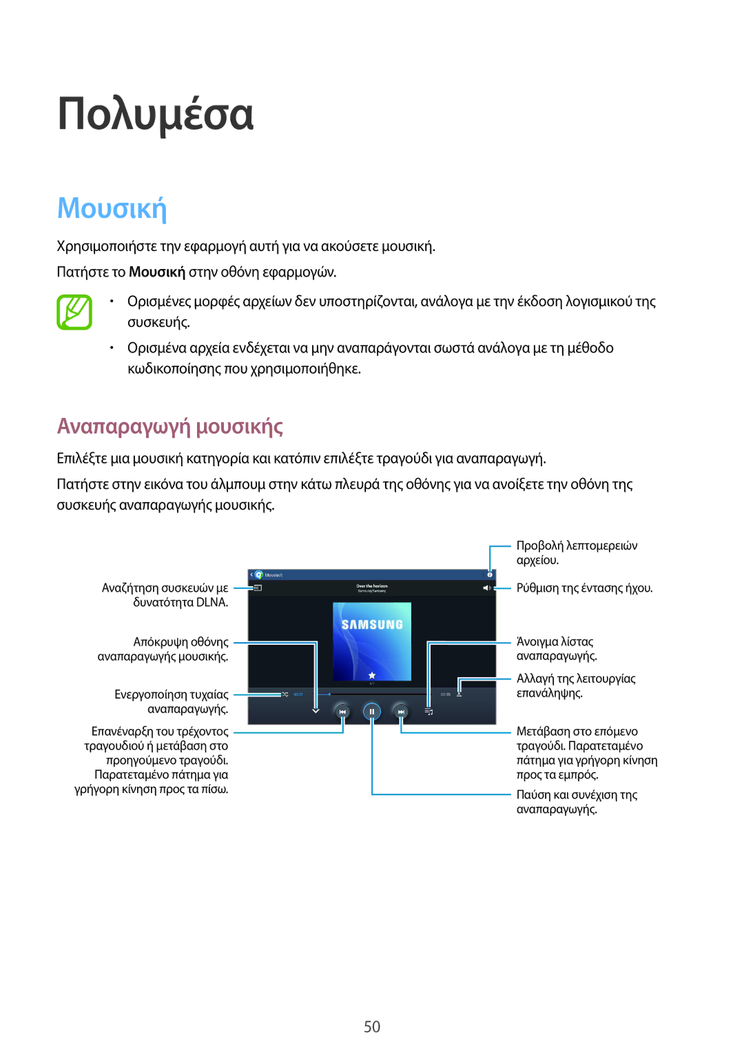 Samsung GT-P5210MKAEUR, GT-P5210ZWAEUR manual Πολυμέσα, Μουσική, Αναπαραγωγή μουσικής 