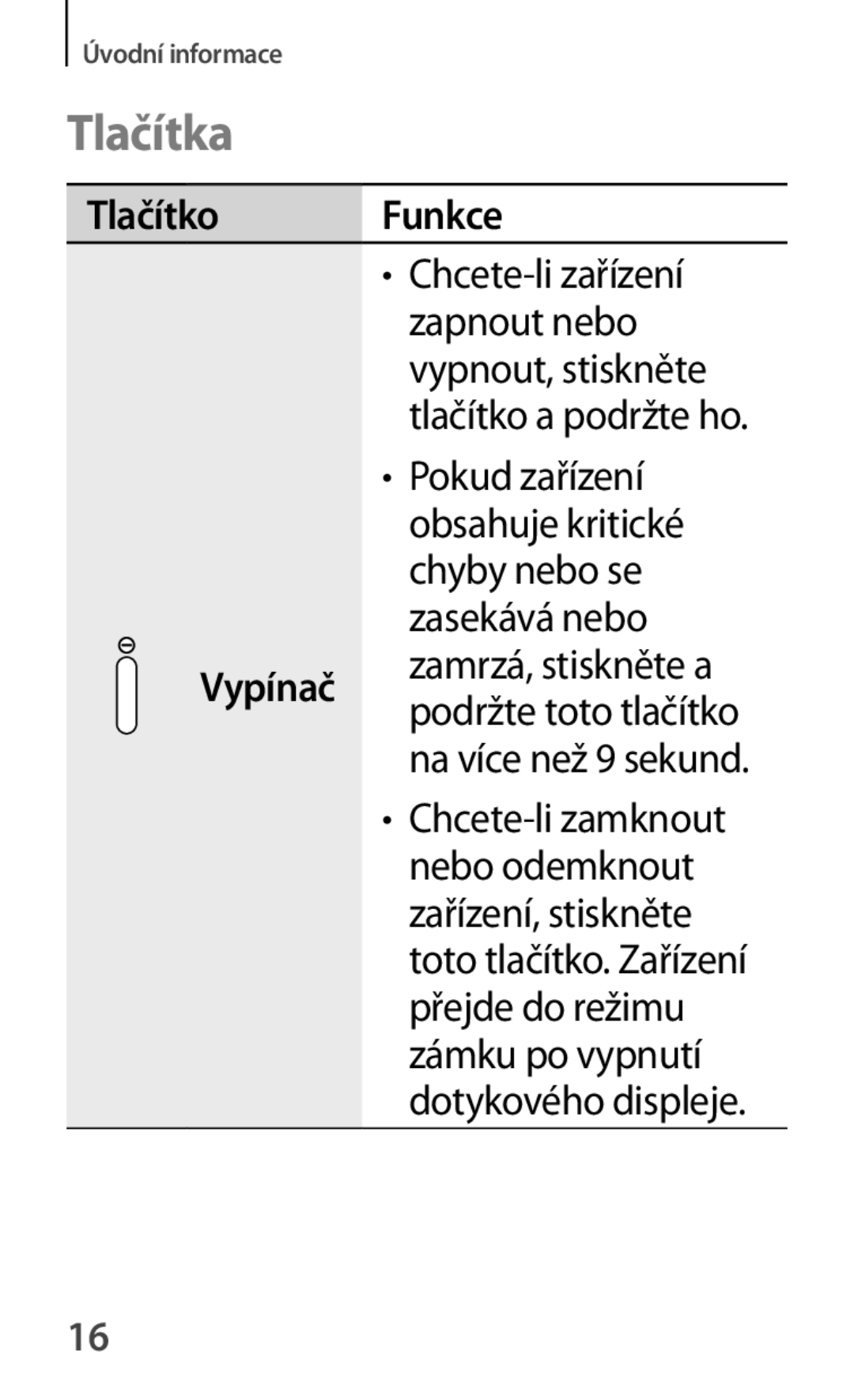 Samsung GT-P5210GNAAUT, GT-P5210MKAXEO, GT-P5210ZWAXEO, GT-P5210ZWAATO, GT-P5210GNAATO Tlačítka, Tlačítko Funkce, Vypínač 