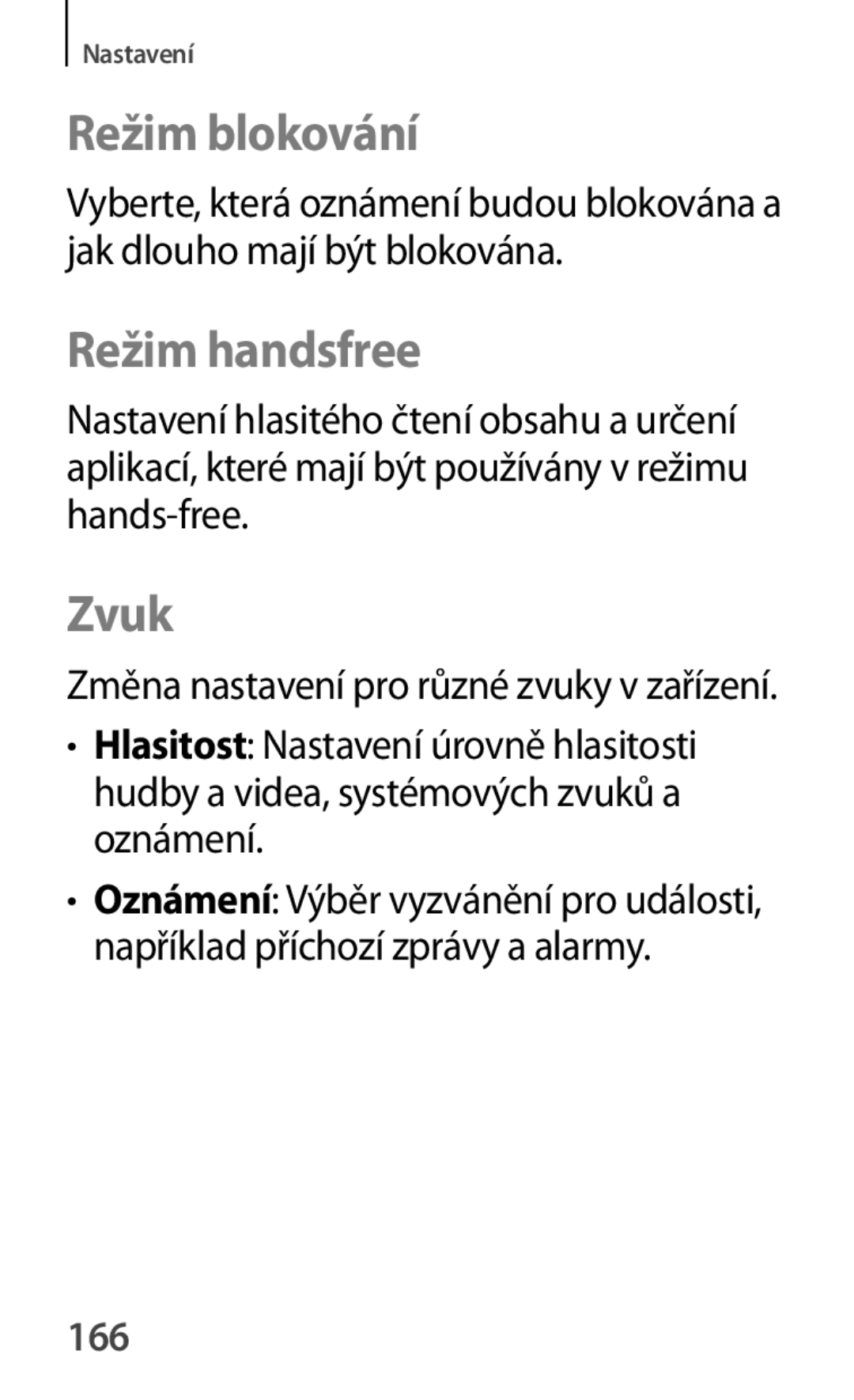 Samsung GT-P5210ZWXXSK, GT-P5210MKAXEO, GT-P5210ZWAXEO, GT-P5210ZWAATO manual Režim blokování, Režim handsfree, Zvuk, 166 