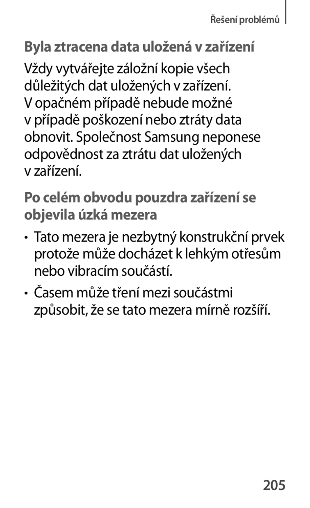 Samsung GT-P5210ZWAXEO, GT-P5210MKAXEO, GT-P5210ZWAATO, GT-P5210GNAATO manual Byla ztracena data uložená v zařízení, 205 