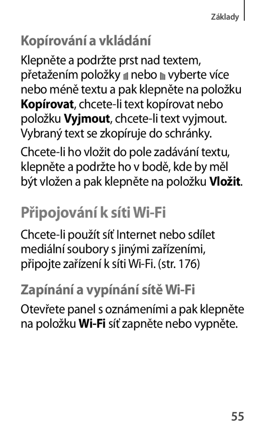 Samsung GT-P5210ZWEATO, GT-P5210MKAXEO Připojování k síti Wi-Fi, Kopírování a vkládání, Zapínání a vypínání sítě Wi-Fi 