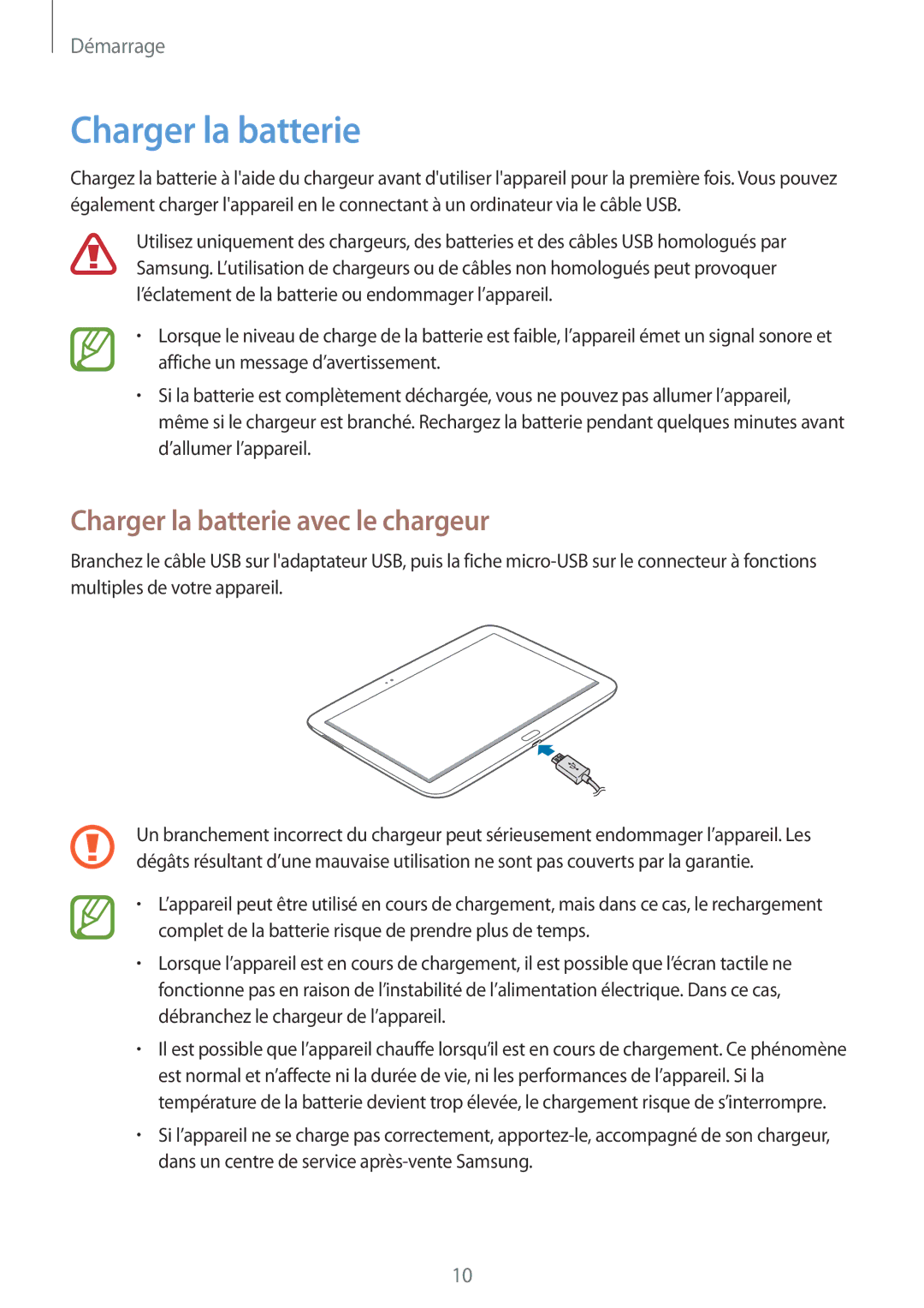 Samsung GT-P5210MKABGL, GT-P5210ZWABGL, GT-P5210GNABGL manual Charger la batterie avec le chargeur 