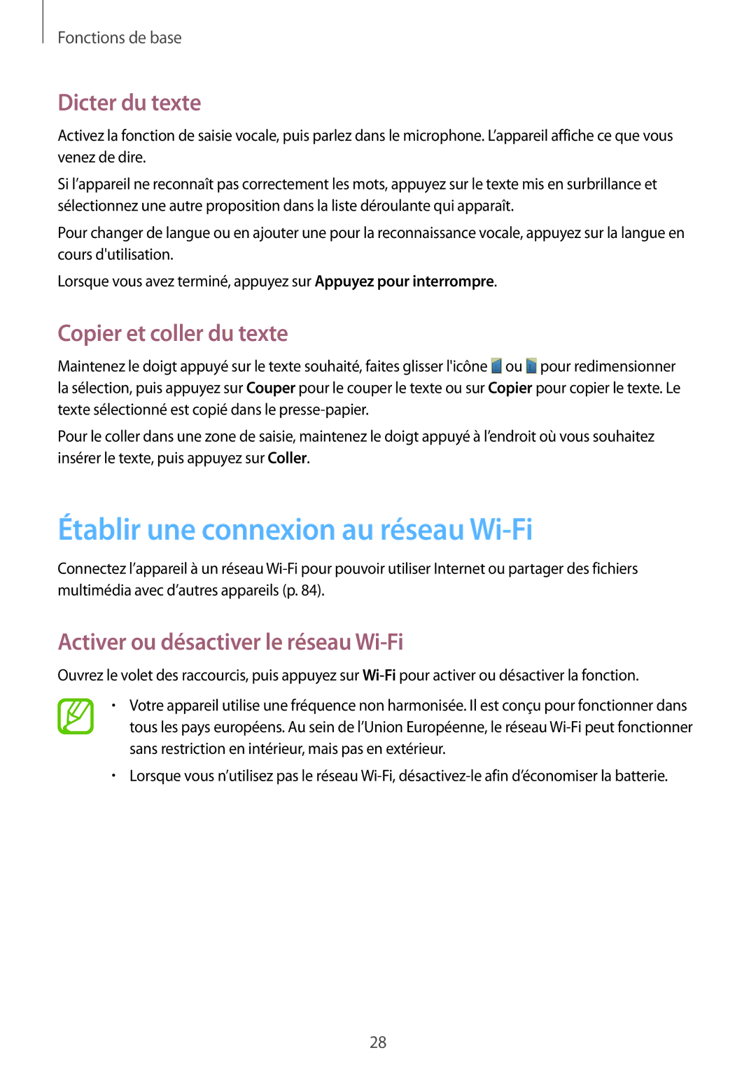 Samsung GT-P5210MKABGL, GT-P5210ZWABGL Établir une connexion au réseau Wi-Fi, Dicter du texte, Copier et coller du texte 