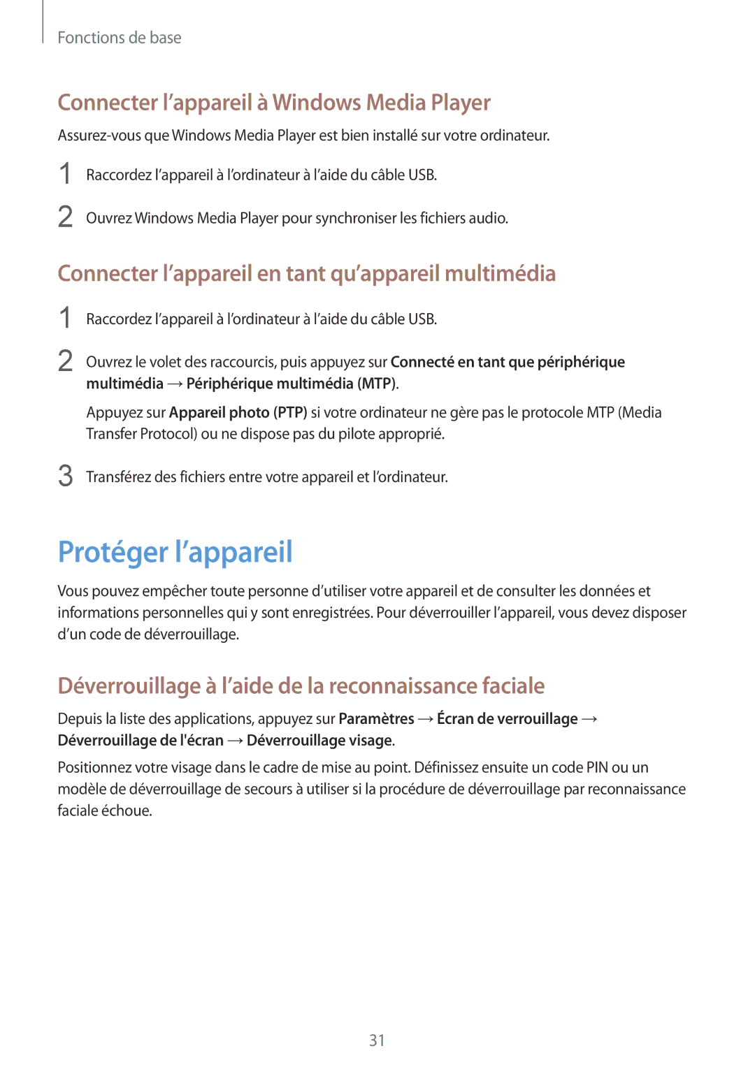 Samsung GT-P5210MKABGL, GT-P5210ZWABGL, GT-P5210GNABGL Protéger l’appareil, Connecter l’appareil à Windows Media Player 