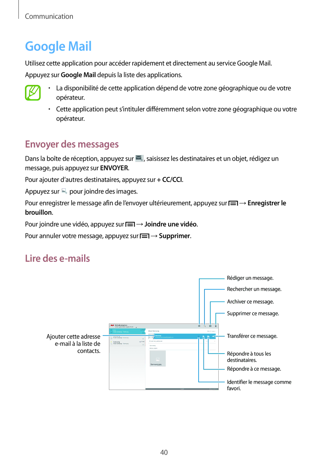 Samsung GT-P5210MKABGL, GT-P5210ZWABGL, GT-P5210GNABGL Google Mail, Ajouter cette adresse e-mail à la liste de contacts 