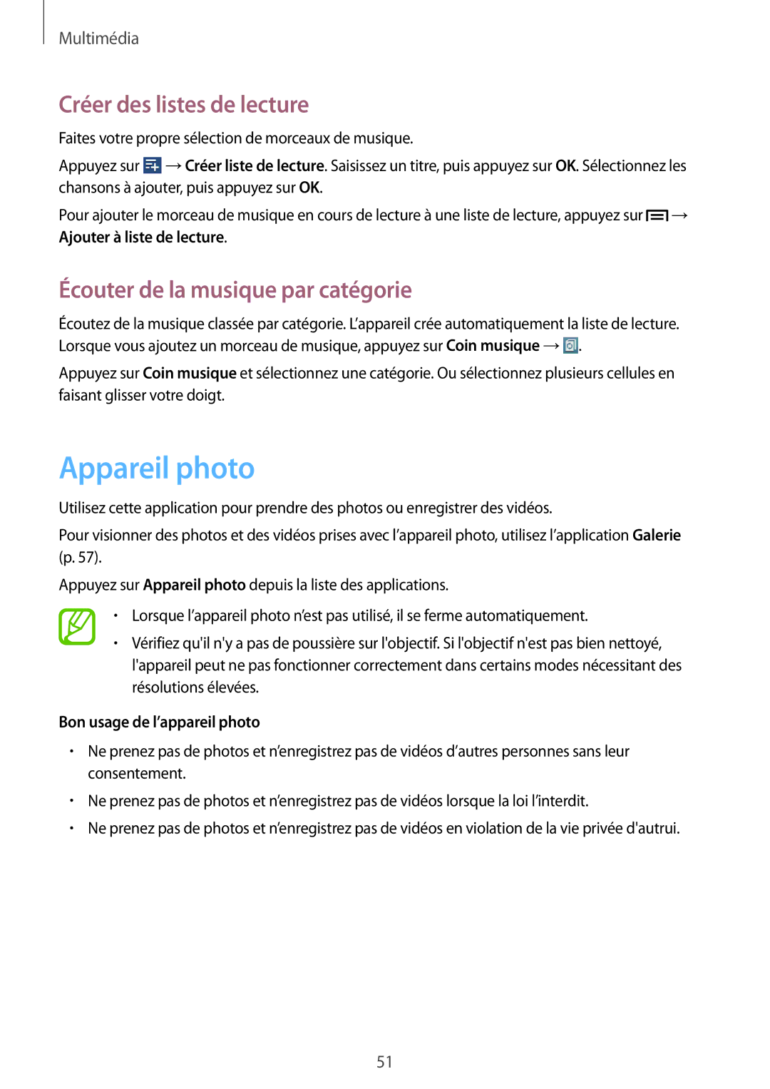 Samsung GT-P5210ZWABGL, GT-P5210MKABGL Appareil photo, Créer des listes de lecture, Écouter de la musique par catégorie 