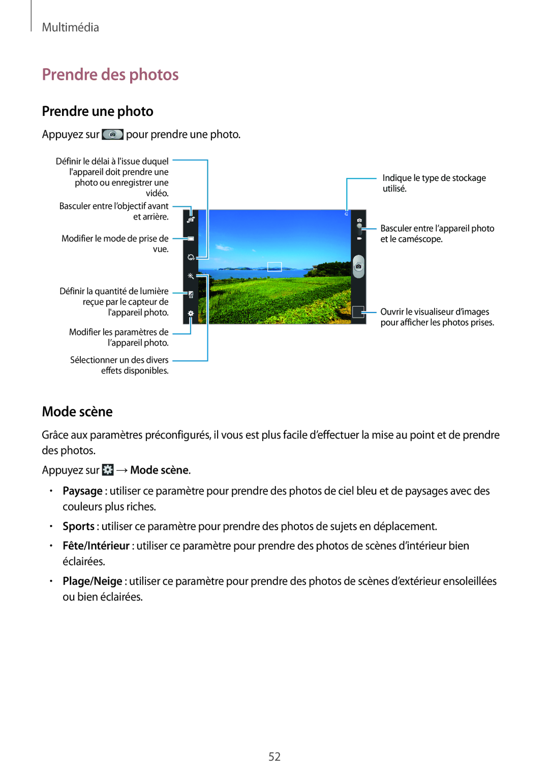 Samsung GT-P5210MKABGL, GT-P5210ZWABGL, GT-P5210GNABGL manual Prendre des photos, Prendre une photo, Mode scène 