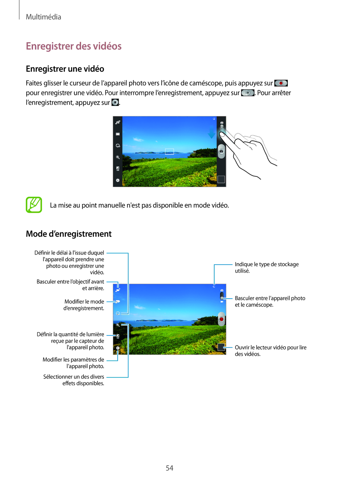 Samsung GT-P5210ZWABGL, GT-P5210MKABGL, GT-P5210GNABGL Enregistrer des vidéos, Enregistrer une vidéo, Mode d’enregistrement 