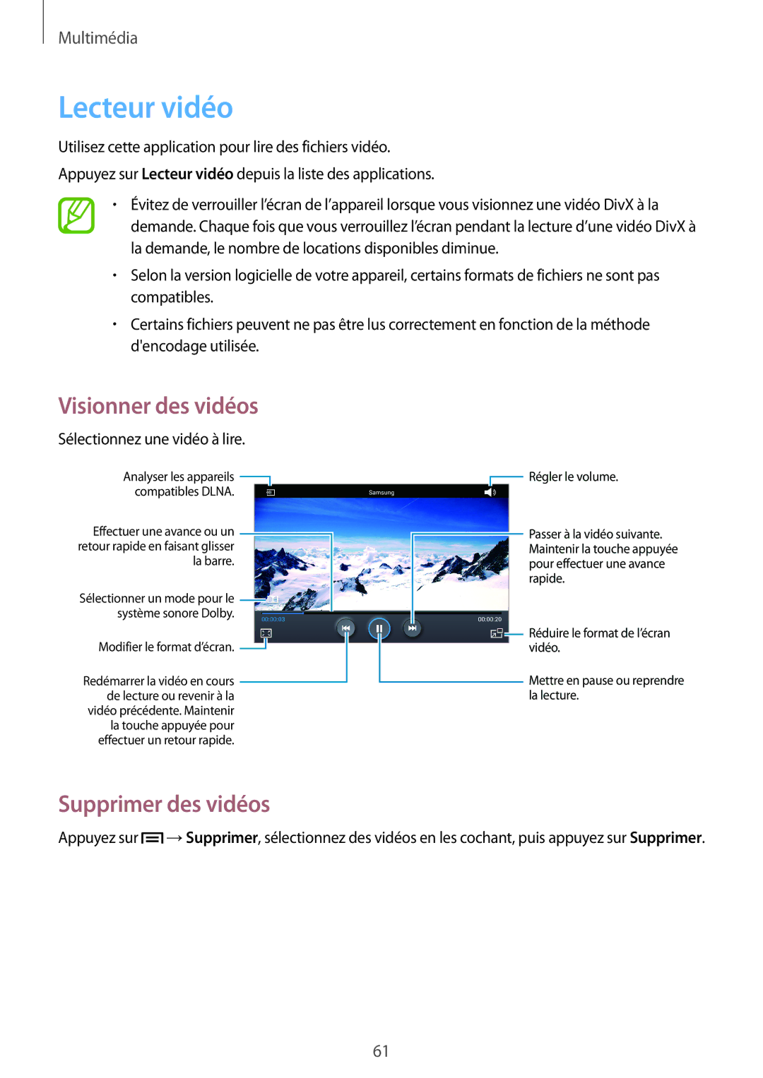 Samsung GT-P5210MKABGL, GT-P5210ZWABGL, GT-P5210GNABGL manual Lecteur vidéo, Supprimer des vidéos 