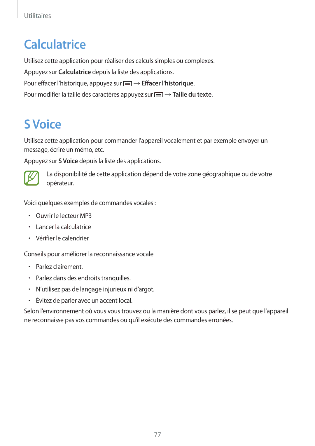 Samsung GT-P5210GNABGL, GT-P5210ZWABGL, GT-P5210MKABGL manual Calculatrice, Voice 