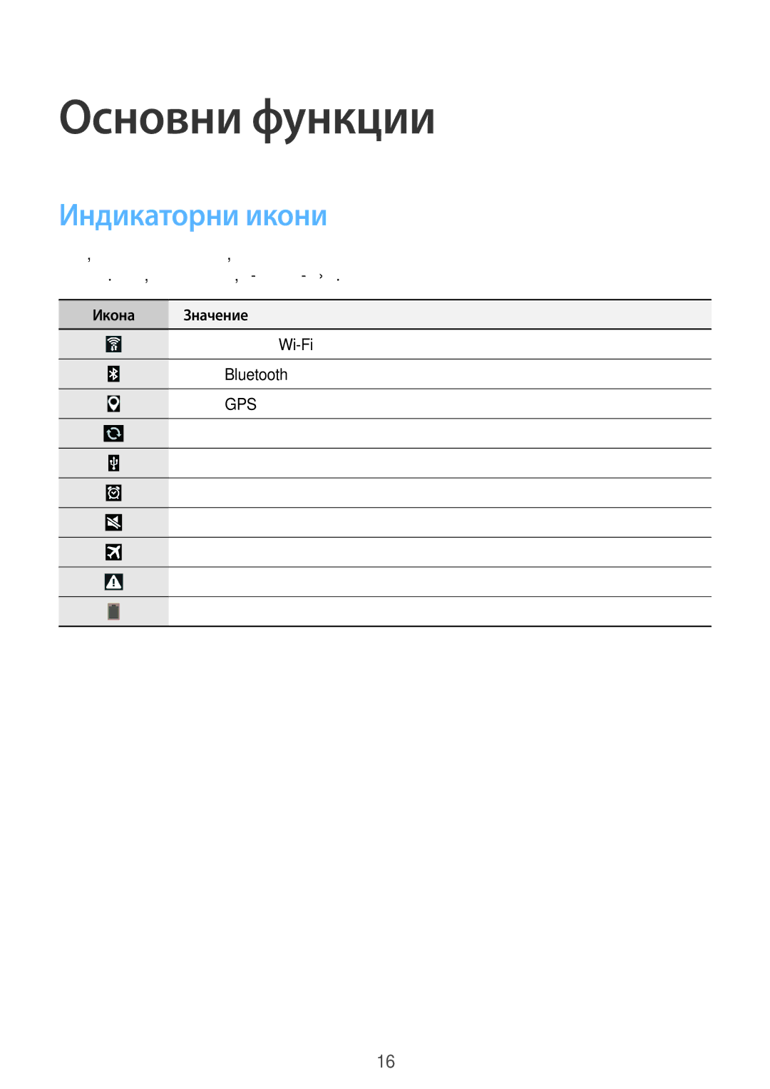 Samsung GT-P5210MKABGL, GT-P5210ZWABGL, GT-P5210GNABGL manual Основни функции, Индикаторни икони, Икона Значение 