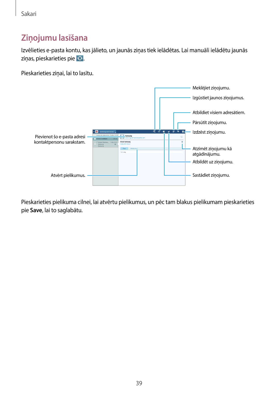 Samsung GT-P5210MKASEB, GT-P5210ZWASEB manual Ziņojumu lasīšana 