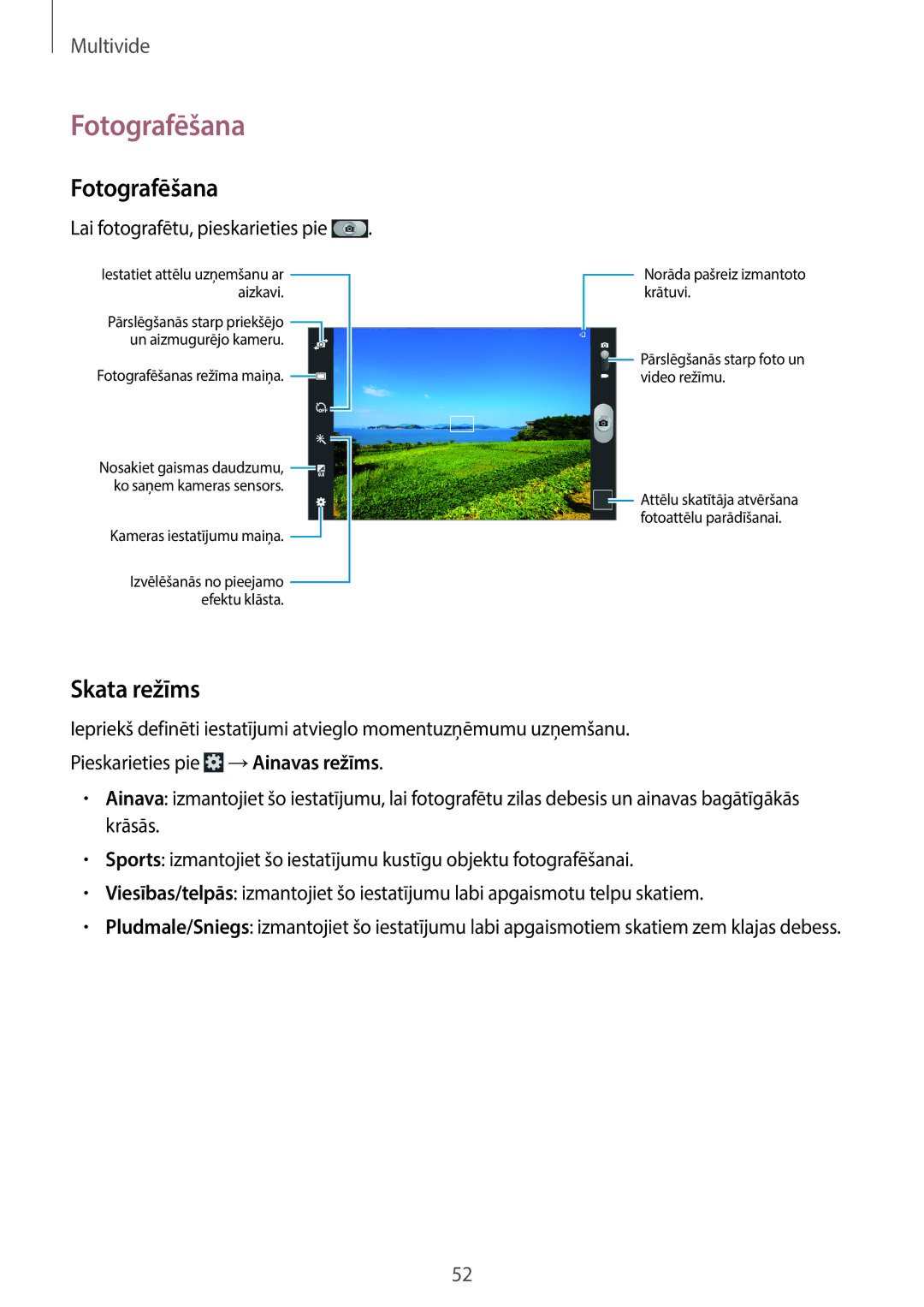 Samsung GT-P5210ZWASEB, GT-P5210MKASEB manual Fotografēšana, Skata režīms 