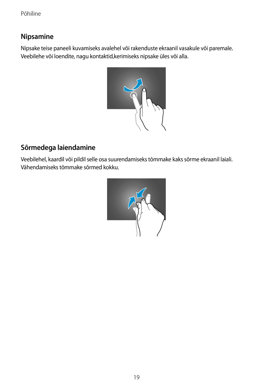 Samsung GT-P5210MKASEB, GT-P5210ZWASEB manual Nipsamine, Sõrmedega laiendamine 