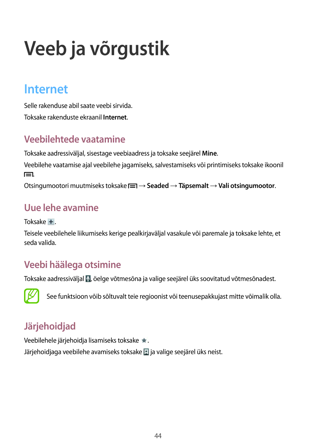 Samsung GT-P5210ZWASEB, GT-P5210MKASEB manual Veeb ja võrgustik, Internet 