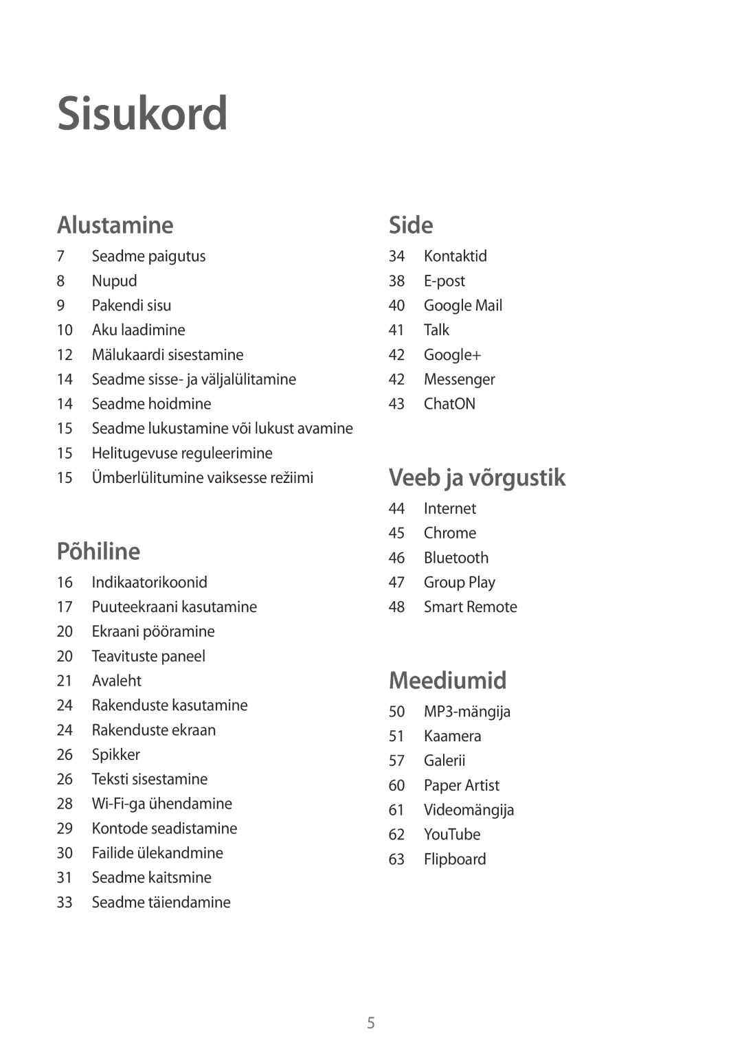 Samsung GT-P5210MKASEB, GT-P5210ZWASEB manual Sisukord, Alustamine 