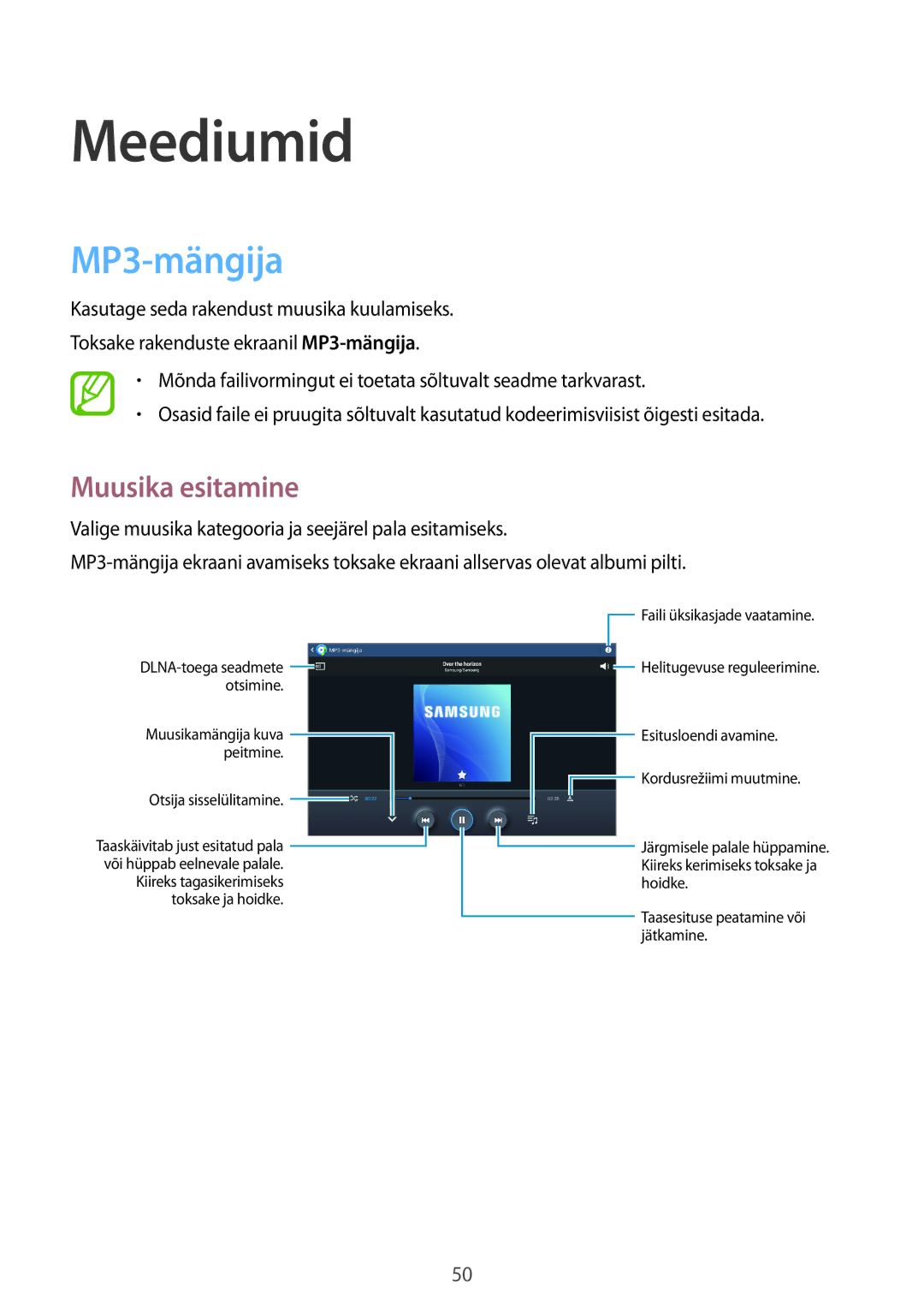 Samsung GT-P5210ZWASEB, GT-P5210MKASEB manual Meediumid, MP3-mängija, Muusika esitamine 