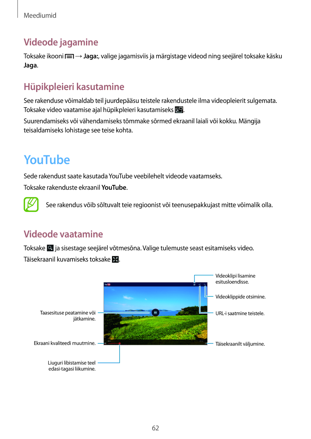 Samsung GT-P5210ZWASEB, GT-P5210MKASEB manual YouTube, Videode jagamine, Hüpikpleieri kasutamine, Videode vaatamine 