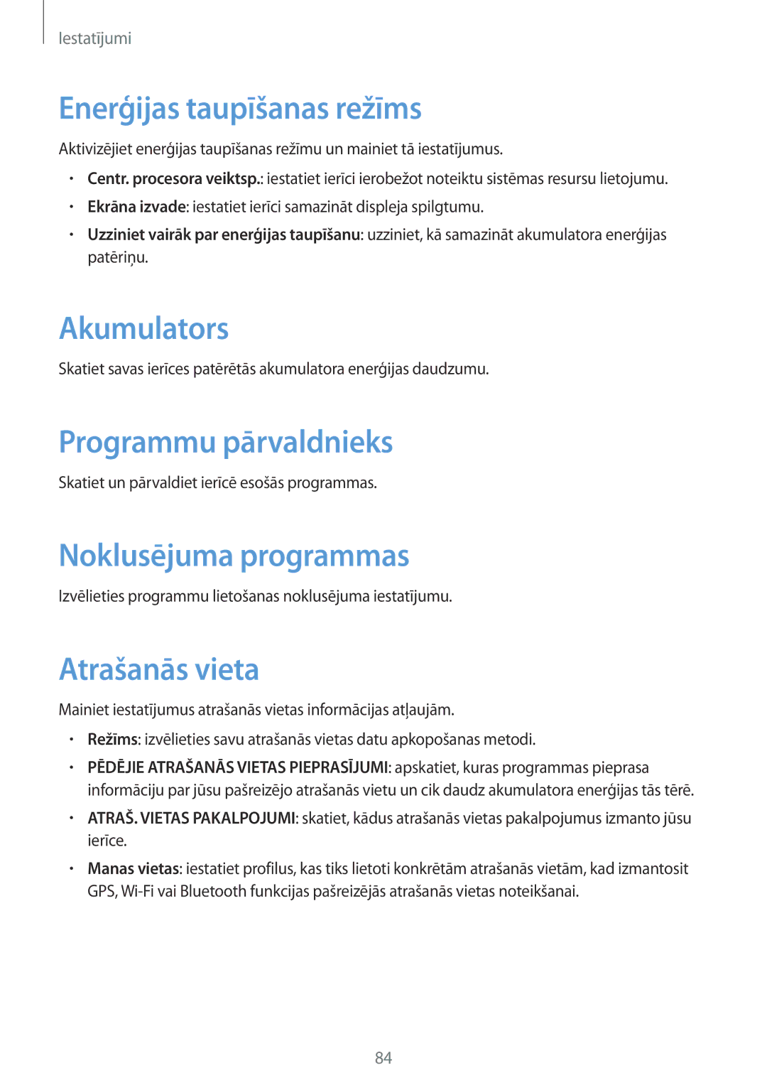 Samsung GT-P5210ZWASEB manual Enerģijas taupīšanas režīms, Akumulators, Programmu pārvaldnieks, Noklusējuma programmas 