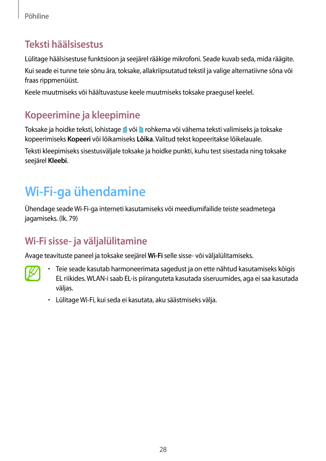 Samsung GT-P5210ZWASEB, GT-P5210MKASEB manual Wi-Fi-ga ühendamine, Teksti häälsisestus, Kopeerimine ja kleepimine 