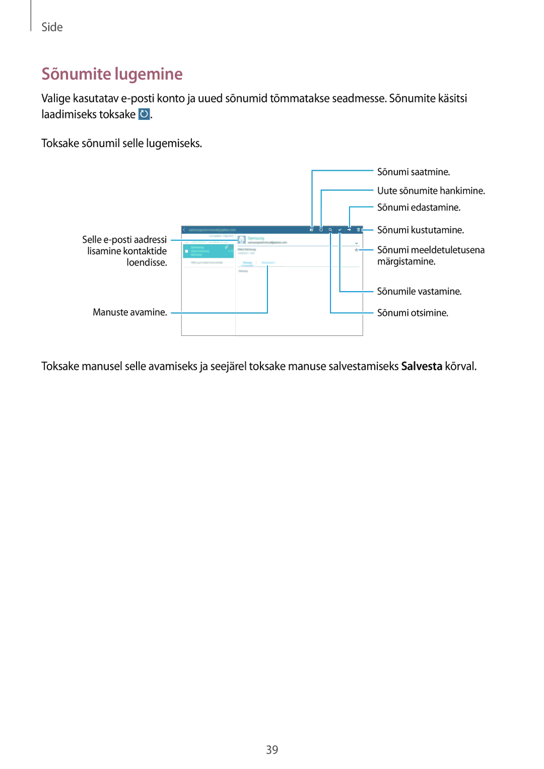 Samsung GT-P5210MKASEB, GT-P5210ZWASEB manual Sõnumite lugemine 